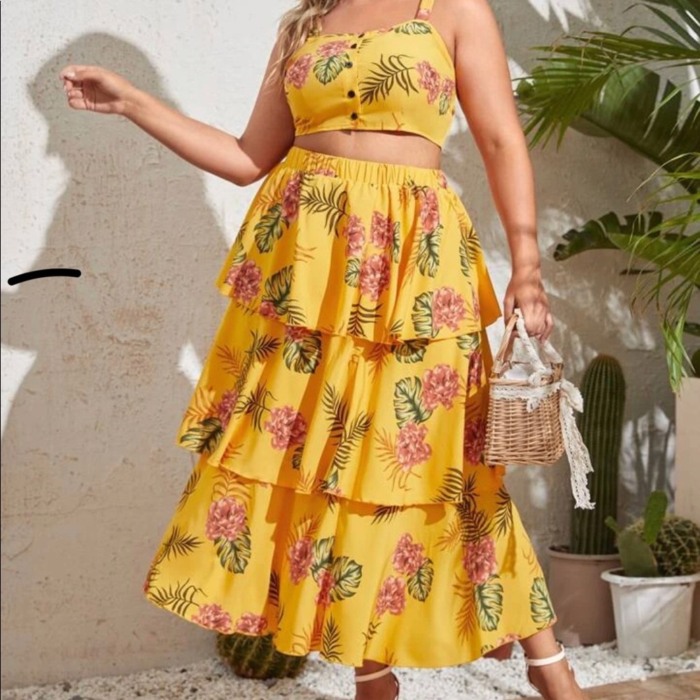Two piece set with cropped cami and layered skirt